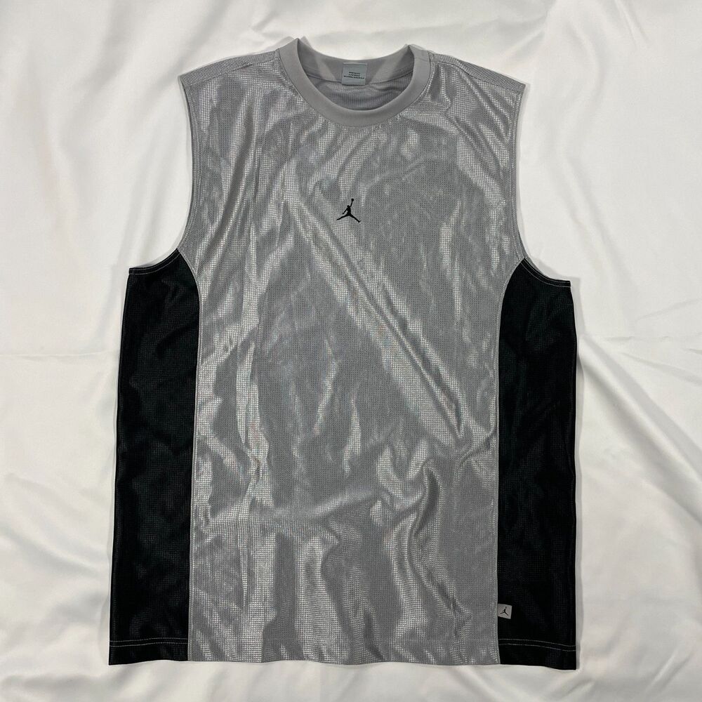 Jordan Jumpman Tank Top Mens L Gray Black Basketball Jersey Sleeveless Shimmer